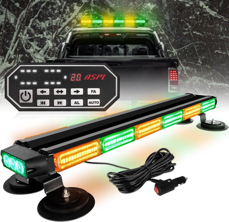 ASPL 26inch 126 LED Emergency Rooftop Strobe Lights Bar w/Controller Double Side Warning Hazard Snow Plow Flashing Light Traffic Advisor Safety Light for Work Trucks Vehicles Tow Pickup(Amber/Green) - Image 1